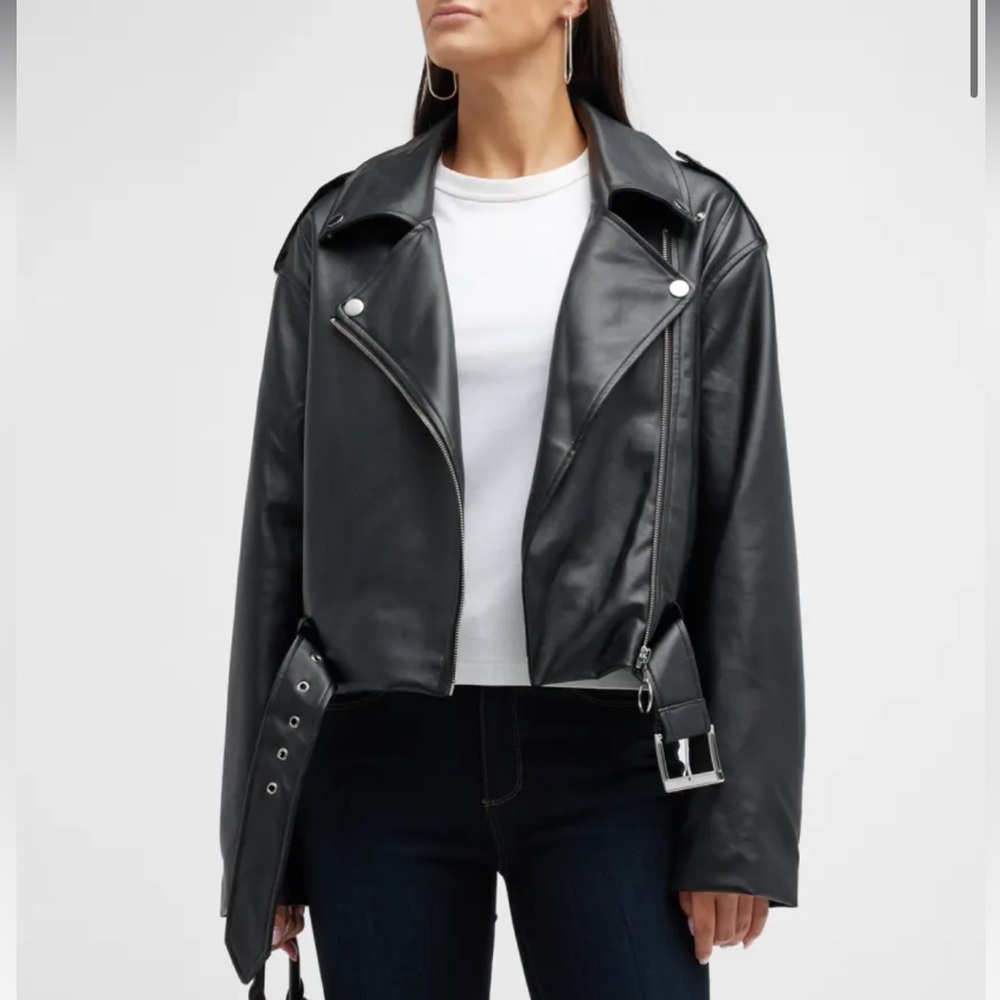 NWT WeWoreWhat Vegan Leather cropped Mote jacket size M